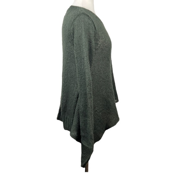 Wooden Ships Asymmetrical Hem Luxury Knit V-Neck Sweater Deep Dark Green S/M - Picture 4 of 7